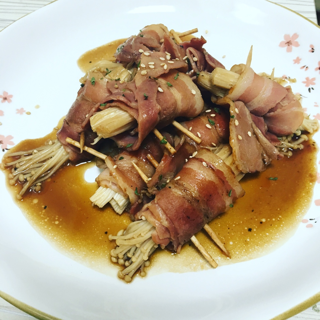 可乐金针菇培根卷