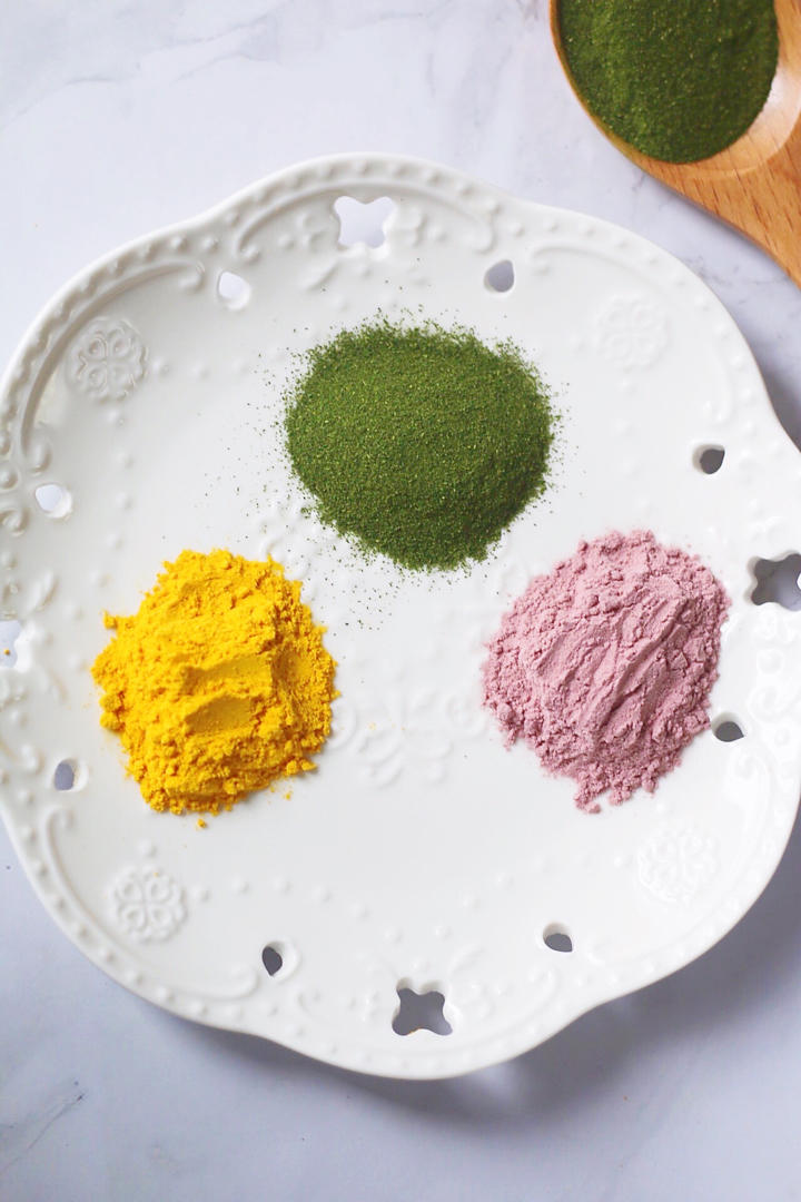 自制果蔬粉/色粉/果蔬干：紫薯粉、南瓜粉、菠菜粉