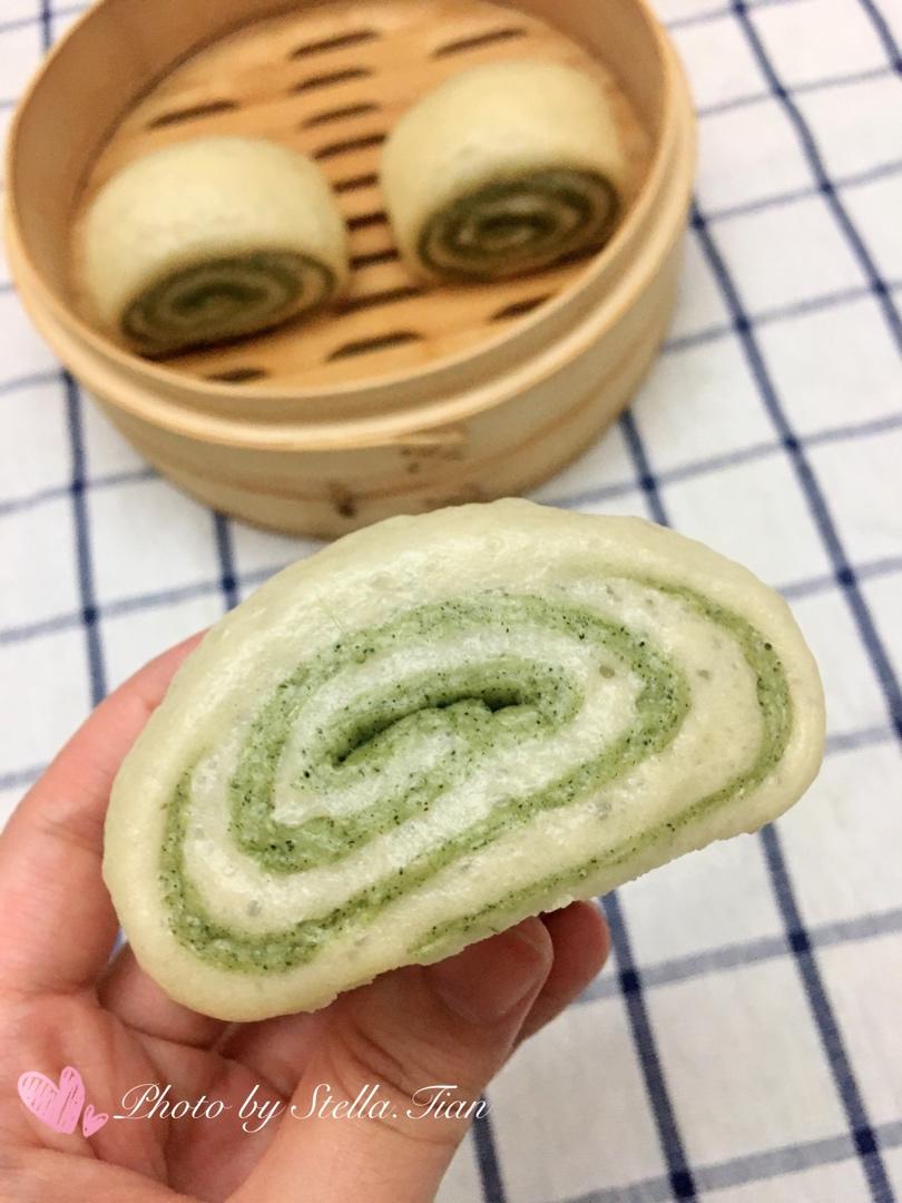 艾草双色馒头(一次发酵)