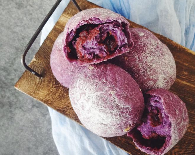 软萌紫薯豆沙小面包（100%全麦低卡）的做法