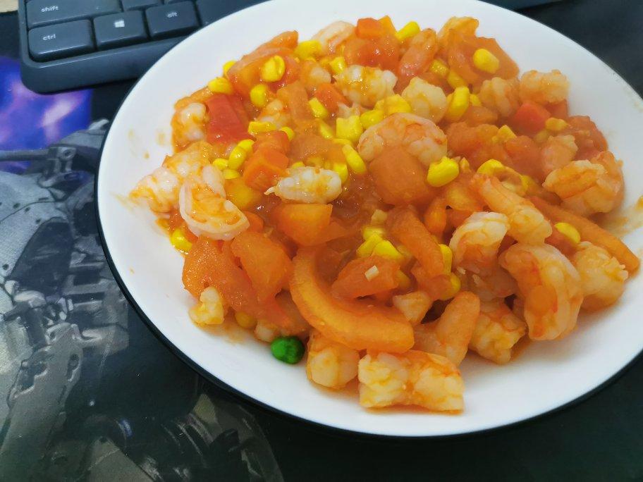 茄汁虾仁五彩蔬