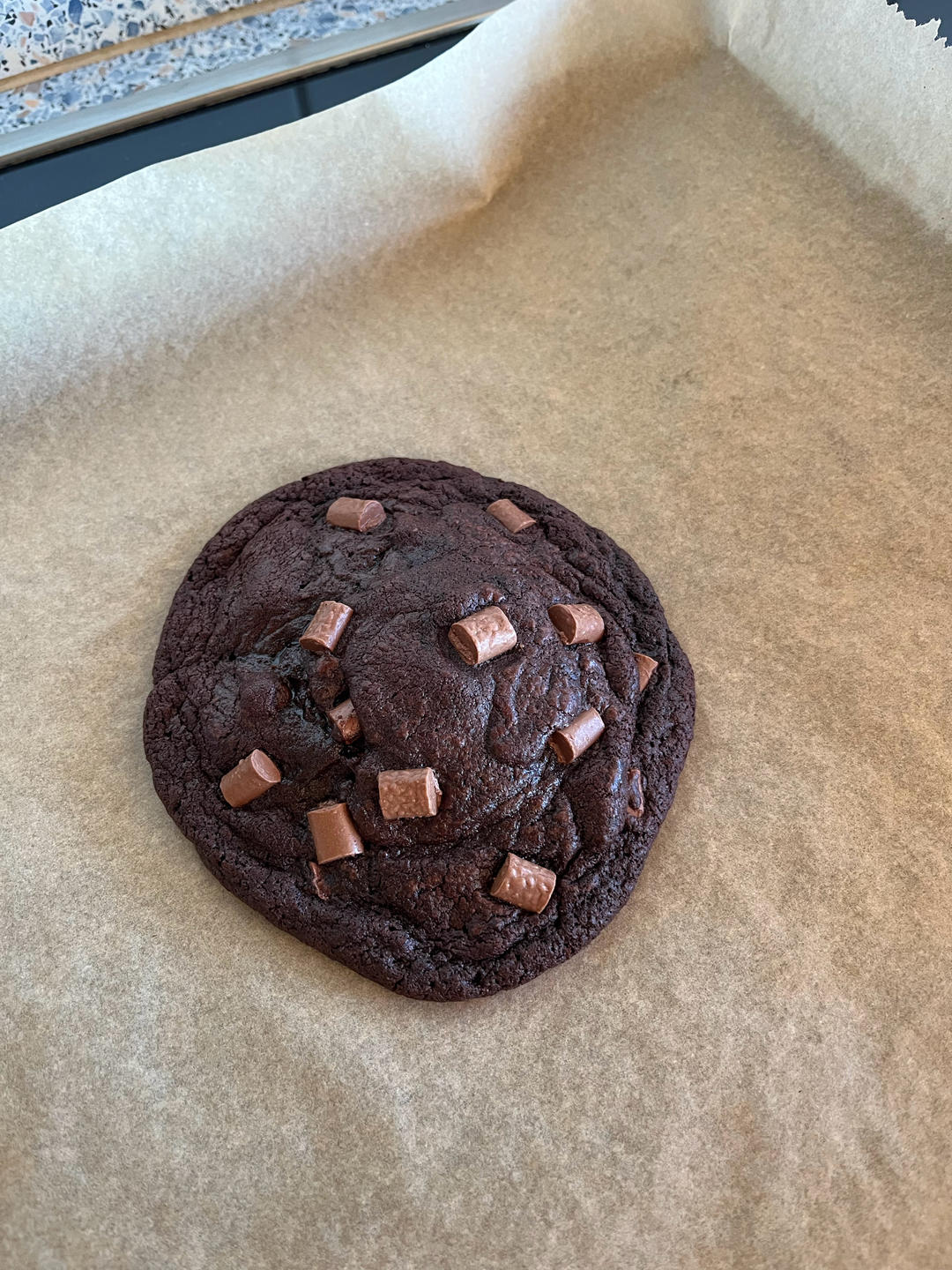 One giant double chocolate cookie