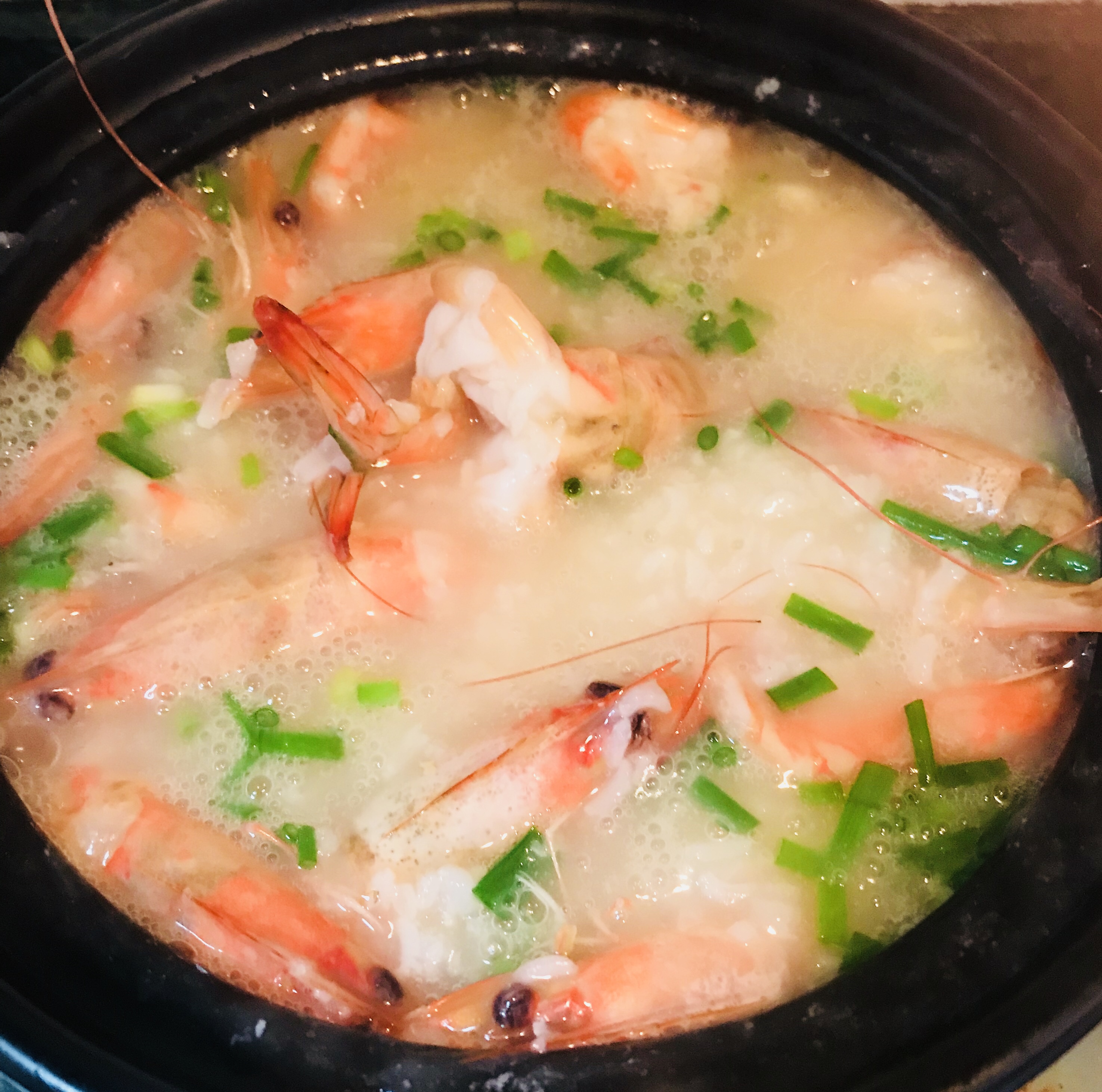 砂锅海鲜虾粥（配料简单，超简易冷冻海虾版）