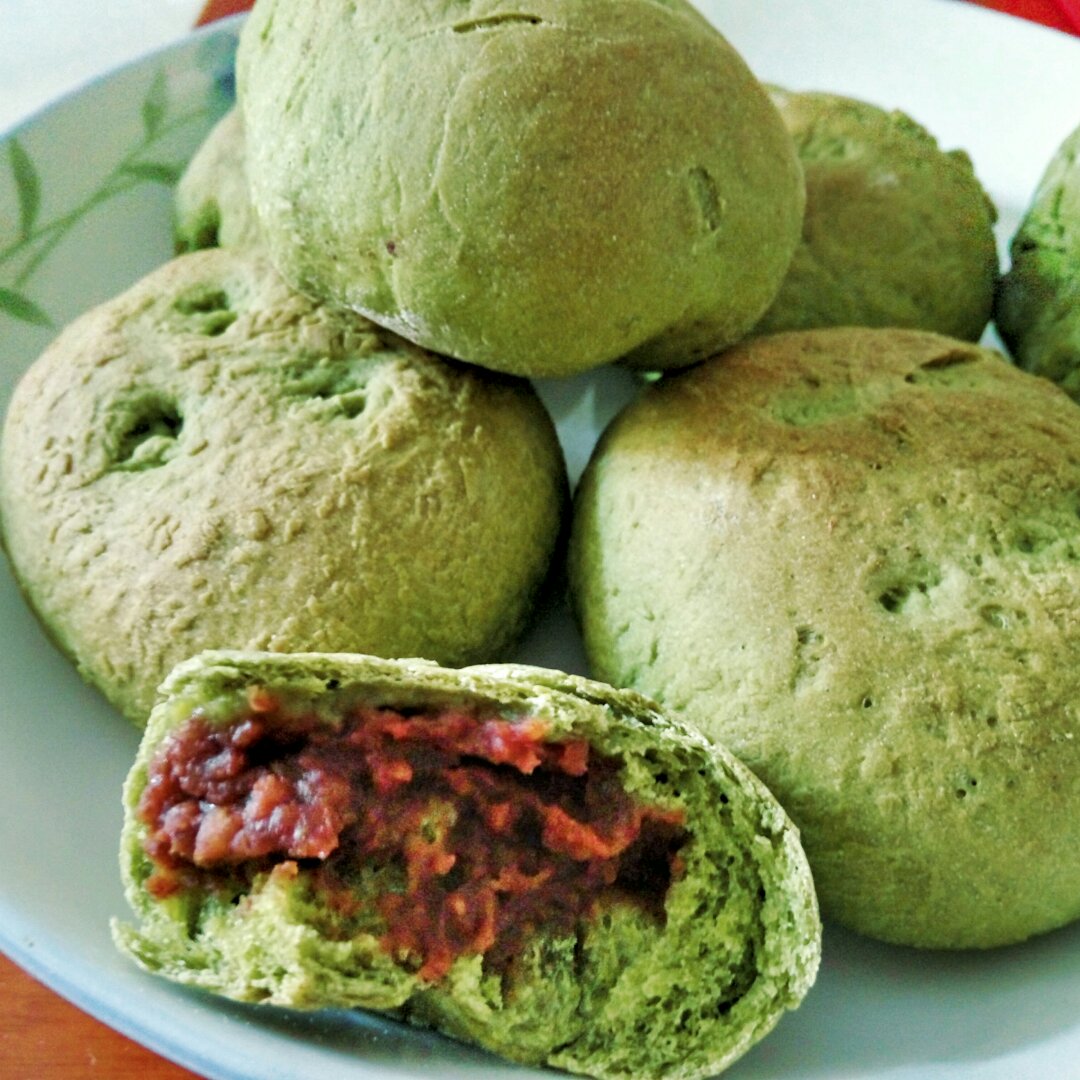 抹茶豆沙小面包（无油脂）