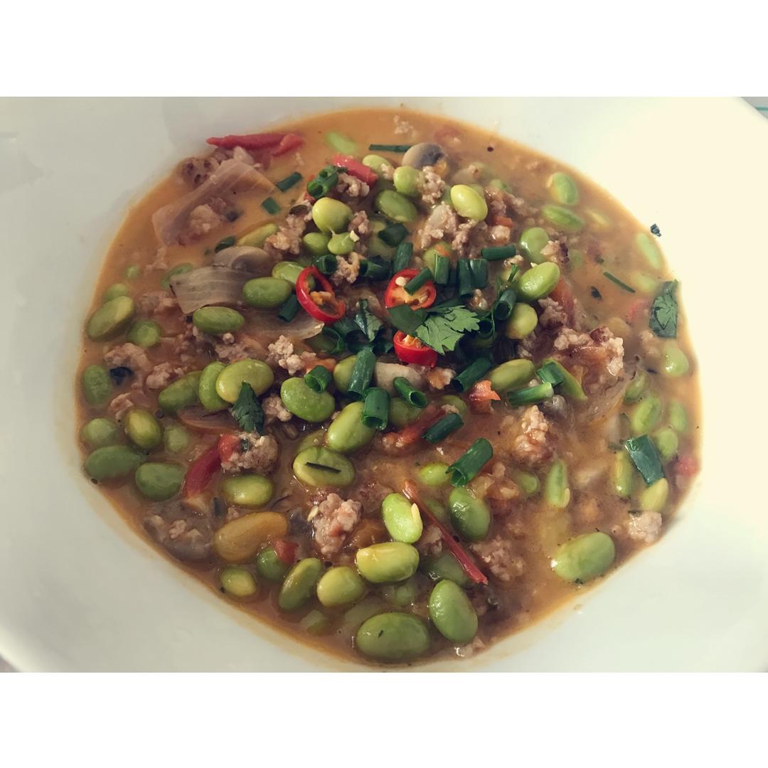 肉末番茄烧毛豆