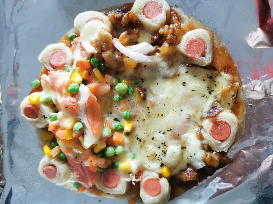 2张手抓饼皮搞定1个披萨——奥尔良鸡肉披萨