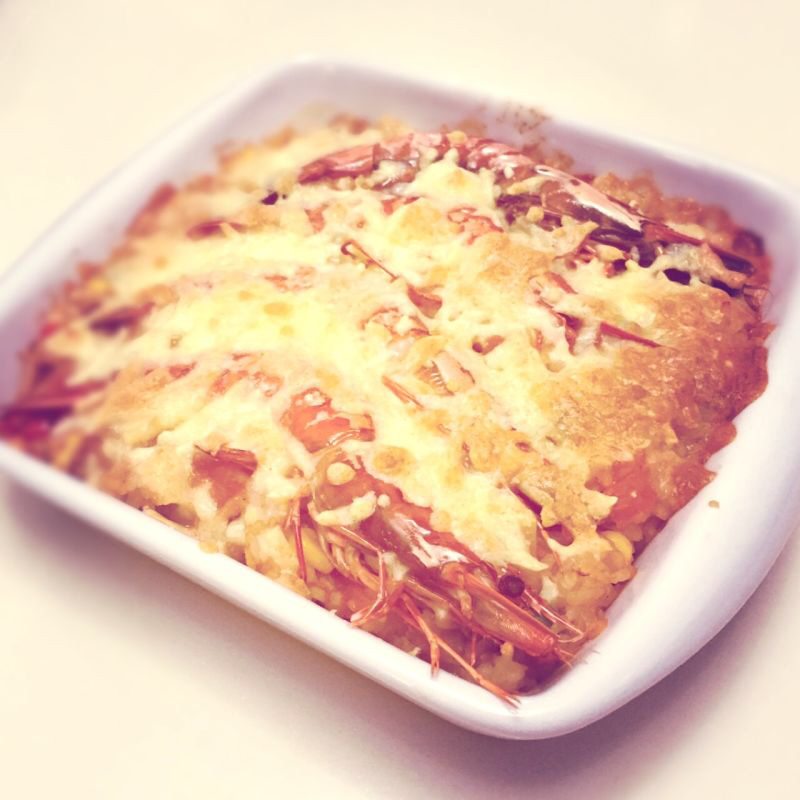 鲜虾培根芝士焗饭