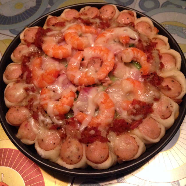 蘑菇火腿心花边比萨