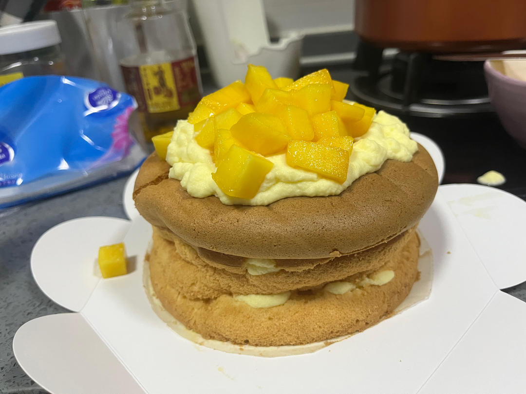 【零失败】不会裱花没关系的水果裸蛋糕 芒果裸蛋糕 完美戚风胚