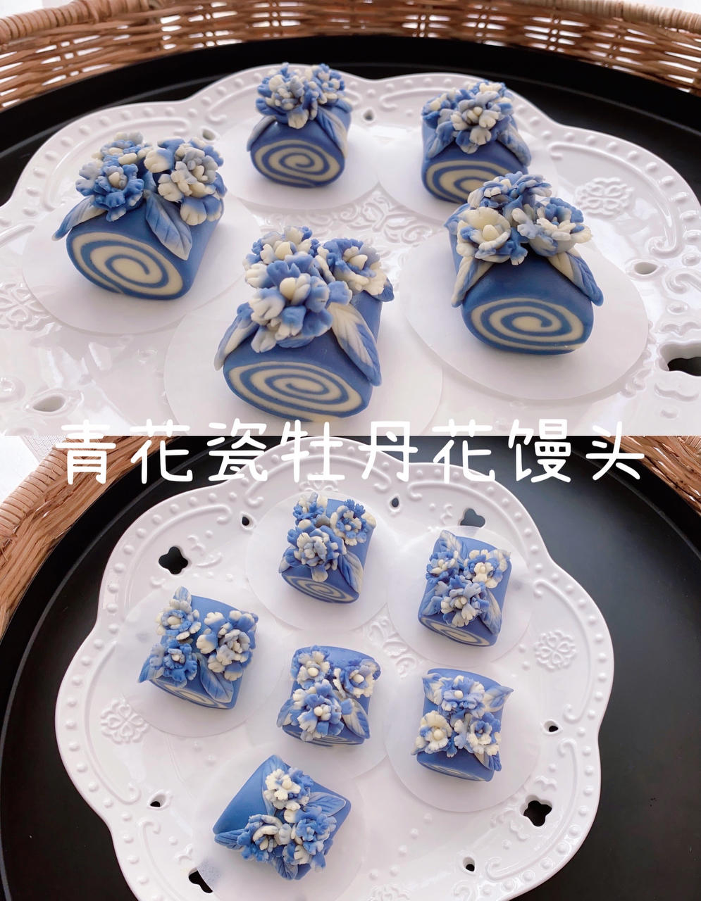 原创.青花瓷牡丹花馒头