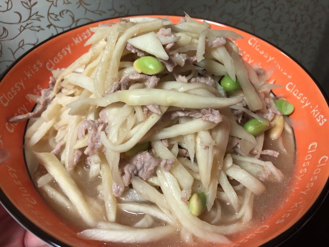 茭白青椒肉丝炒毛豆