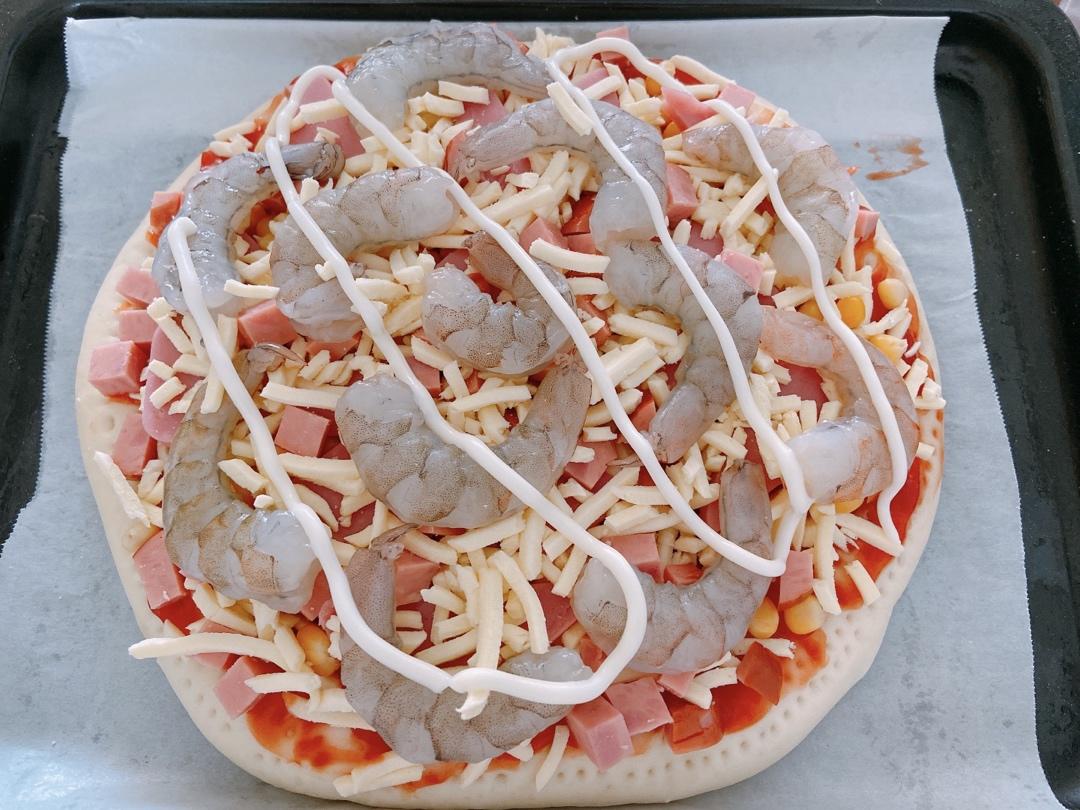 鲜虾🍤培根披萨🍕“内附敲好吃的饼皮做法”