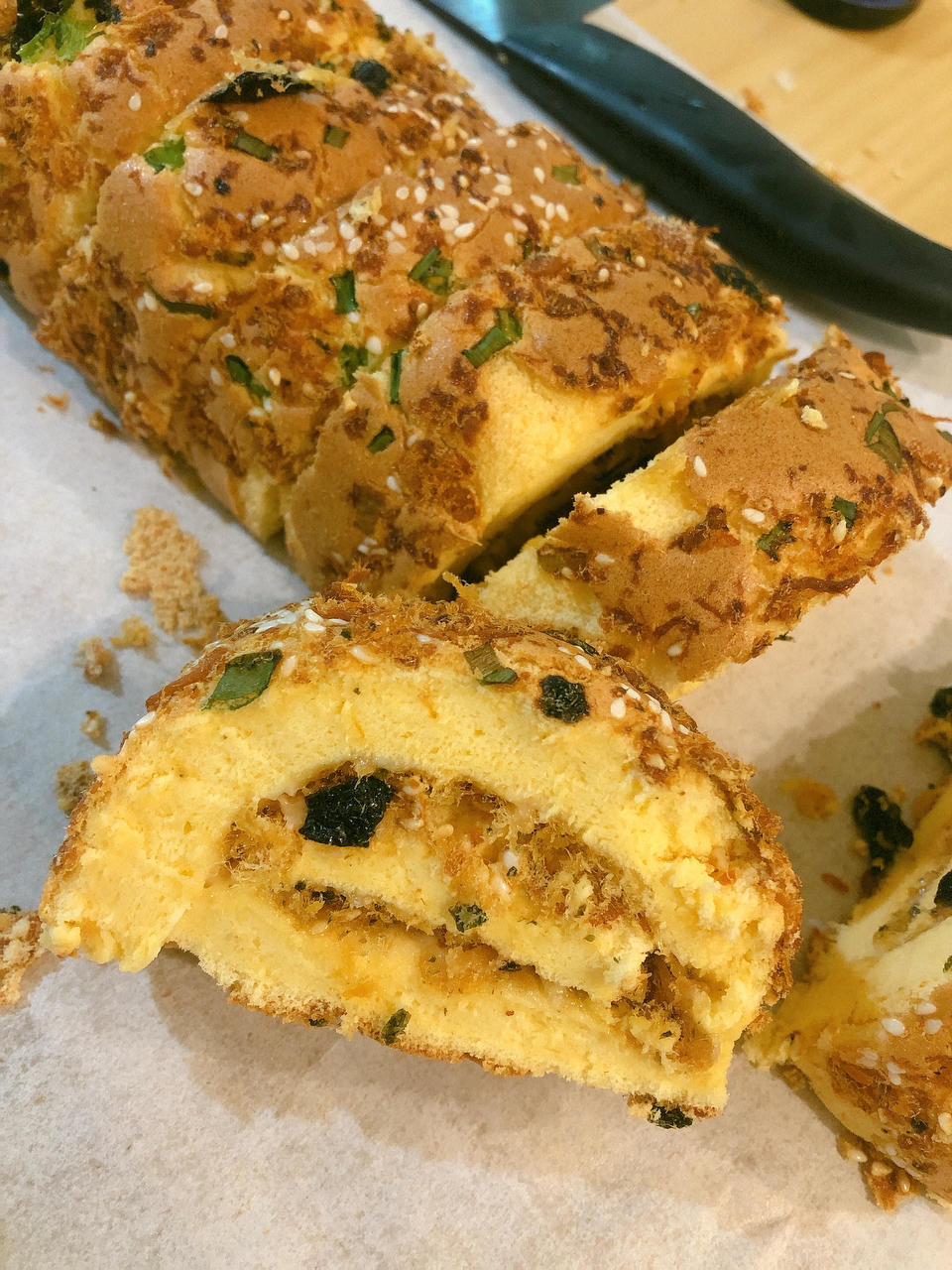 香葱海苔肉松芝麻蛋糕卷