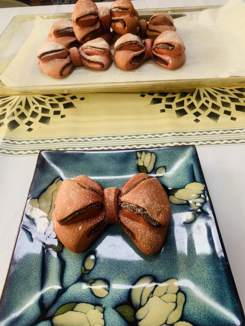 一次发酵网红粉色蝴蝶结豆沙面包（老夫的少女心啊）B74