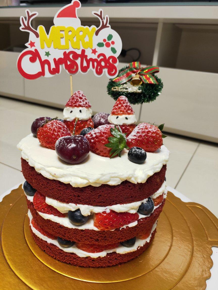 圣诞草莓雪人 红丝绒戚风裸蛋糕