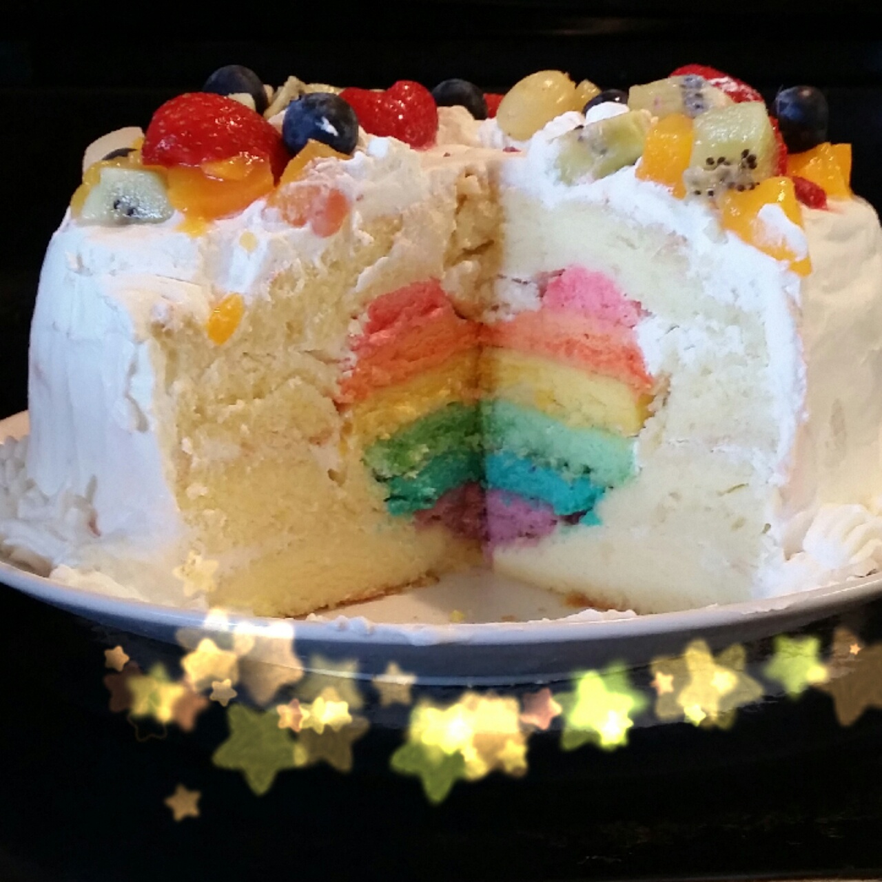 彩虹3D立体爱心蛋糕