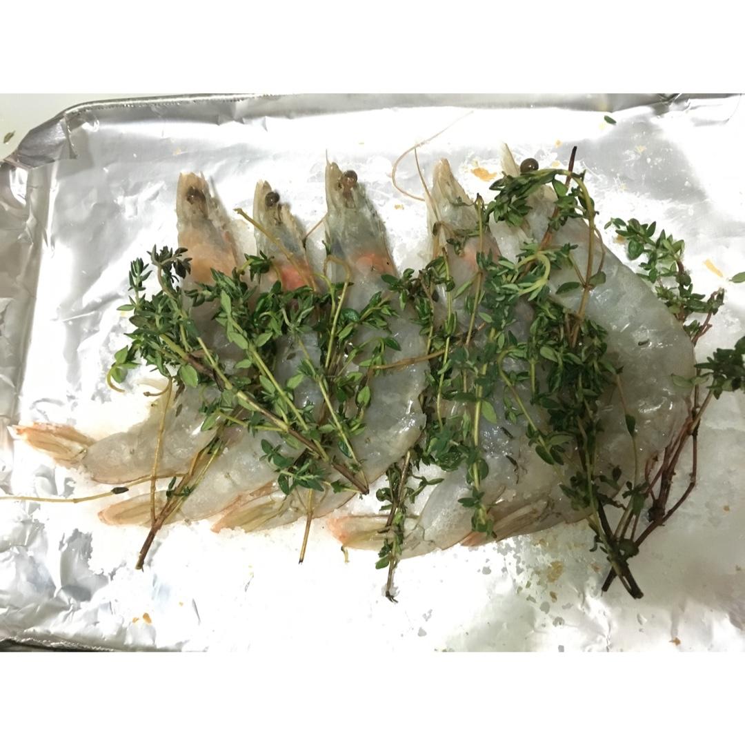百里香海盐烤虾