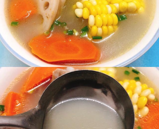 经典排骨汤，玉米胡萝卜莲藕排骨汤，鲜掉眉毛，懒人必备，小白必会的美味汤！的做法