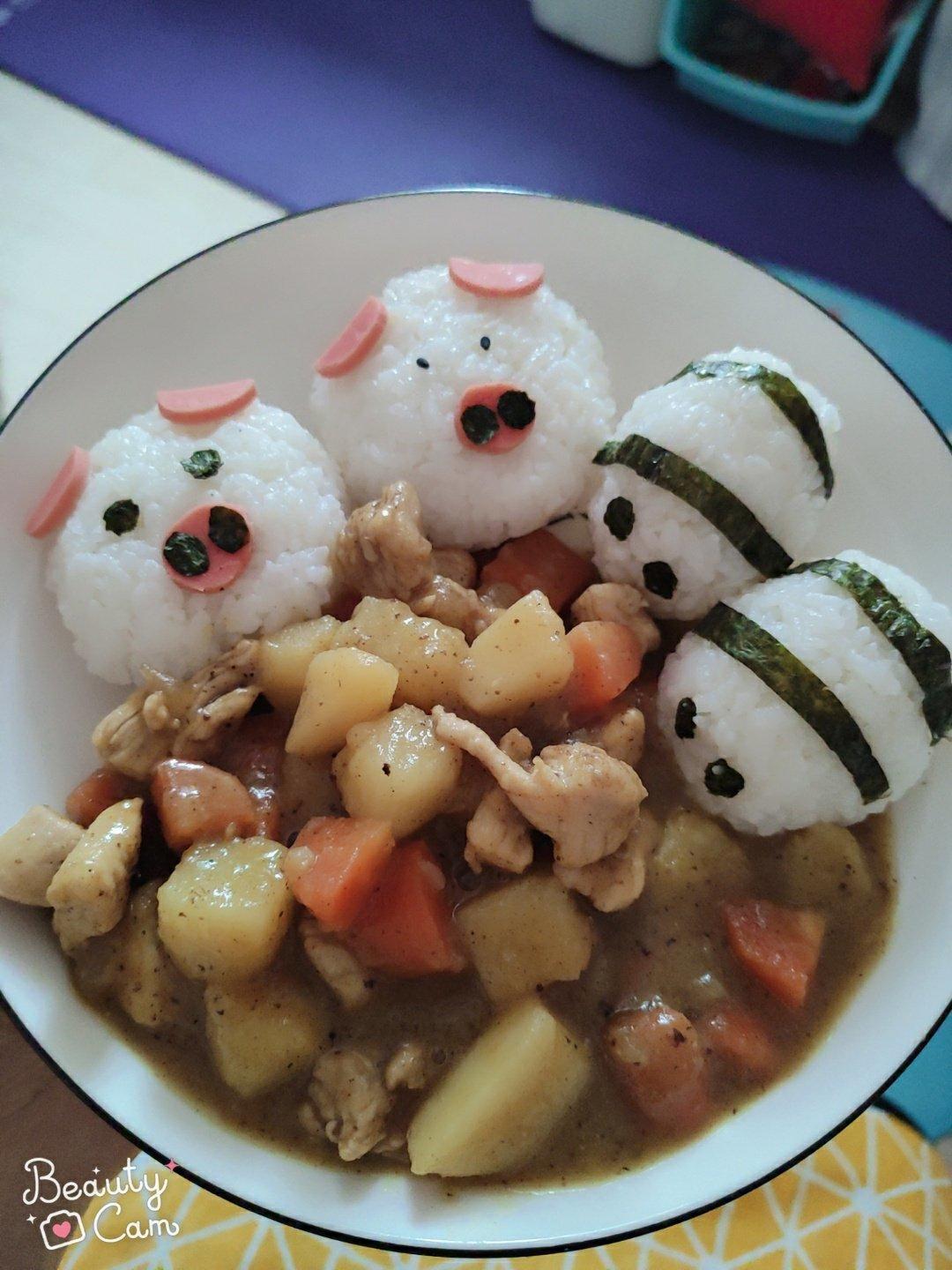 创意小猪咖喱饭团