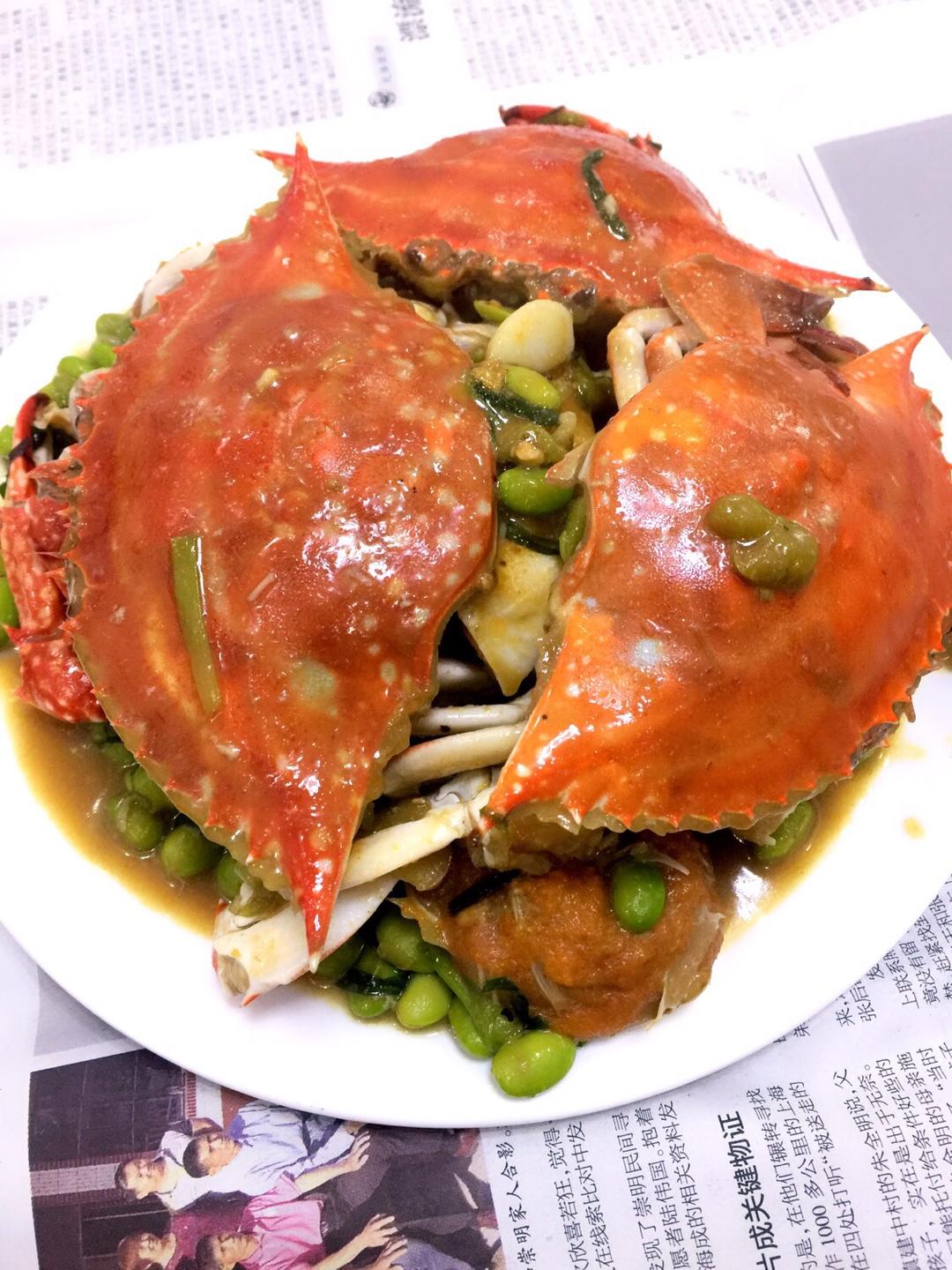 梭子蟹炒毛豆的做法