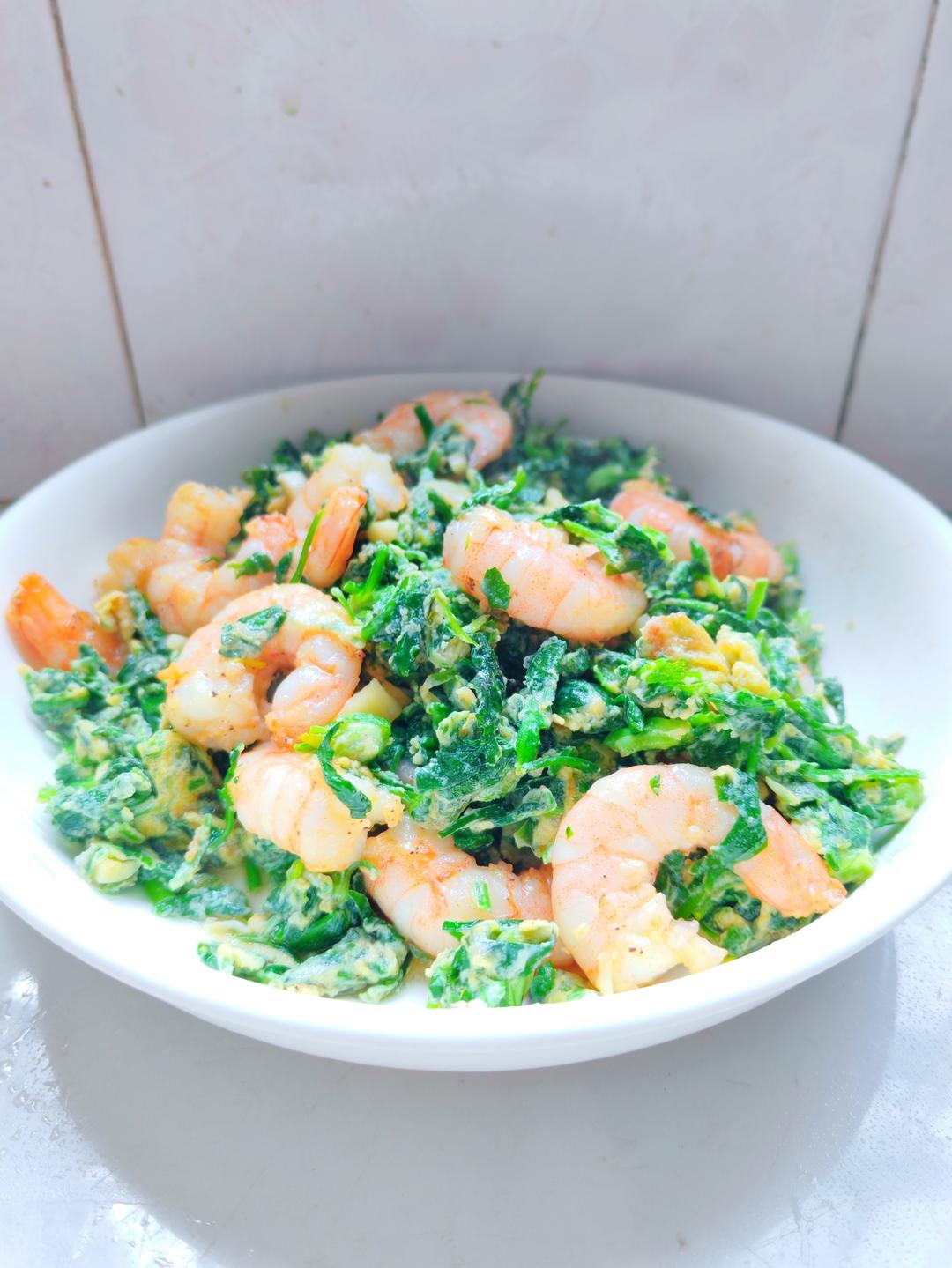 春天的味道～荠菜鸡蛋炒虾仁