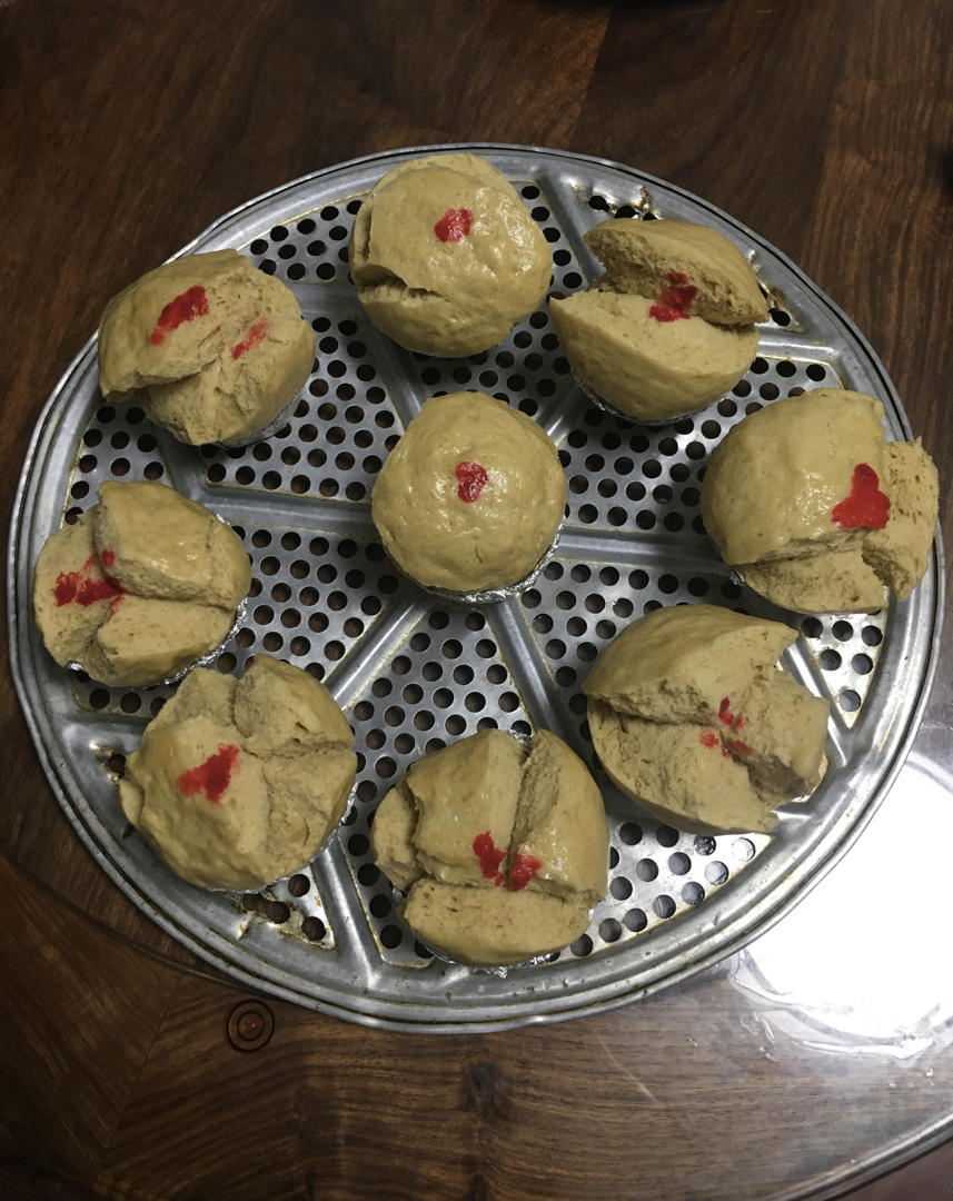 晴天bobo做的开口笑馒头红糖开花馒头潮汕发粿蓬松柔韧