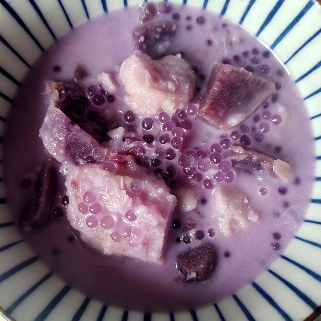 懒人必做小甜品，电饭煲版香芋椰汁西米露，香甜粉糯！