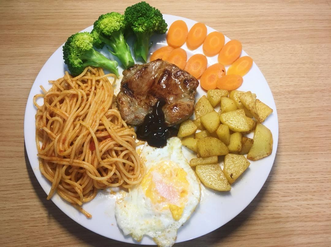 黑椒牛排（配土豆/鸡蛋，意面/蔬菜）