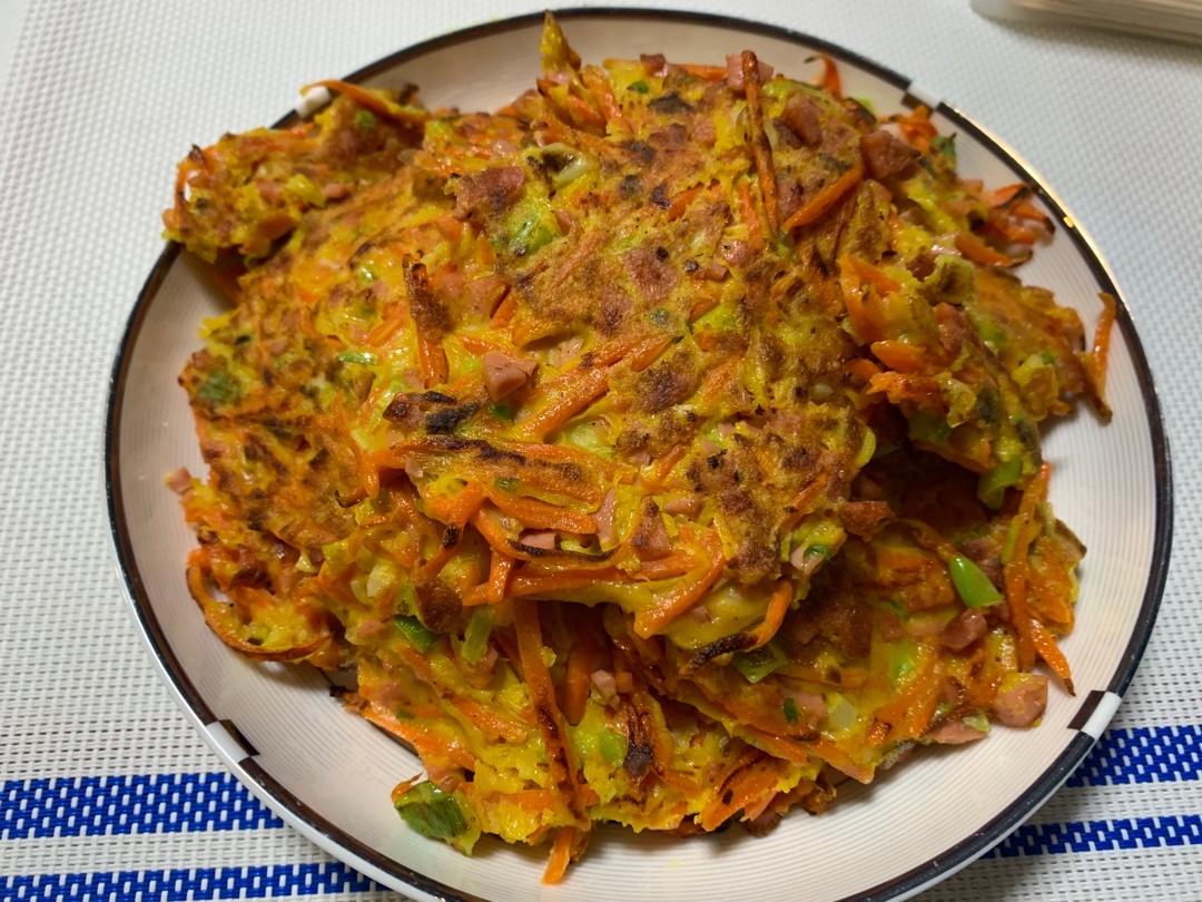 “知否知否应是绿肥红瘦”之香葱胡萝卜丝鸡蛋饼🥕（10分钟制成的营养早餐）