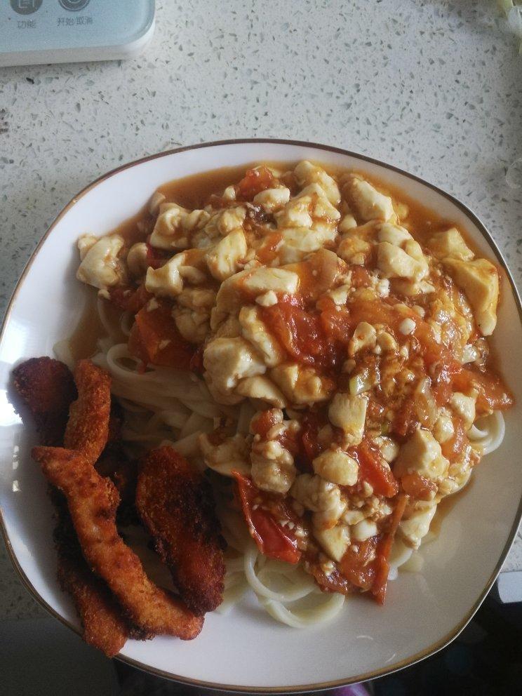 番茄烧豆腐面(Noodle with Braised Firm Tofu with Tomatoes)