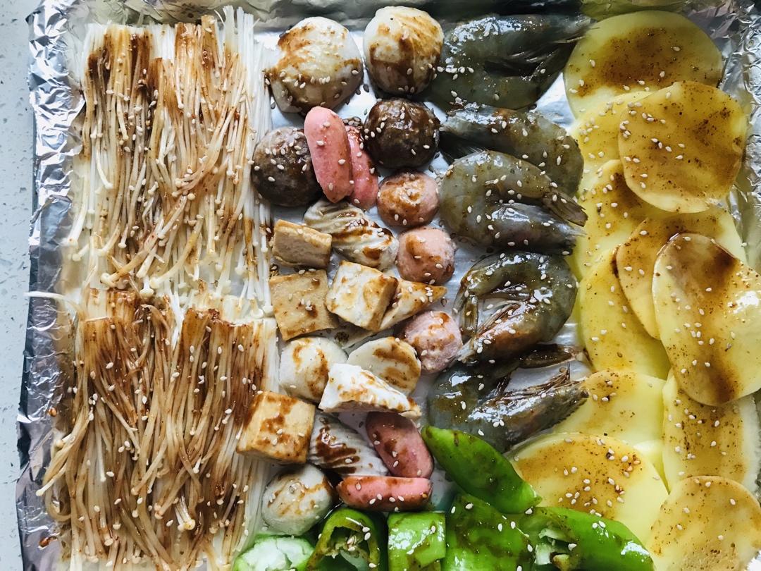 烤箱版烧烤🍤🥔🥩