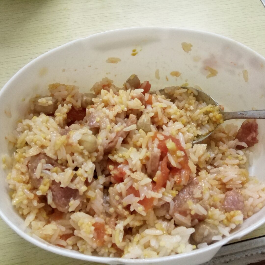 寝室简易电饭锅整个番茄饭（香肠版）
