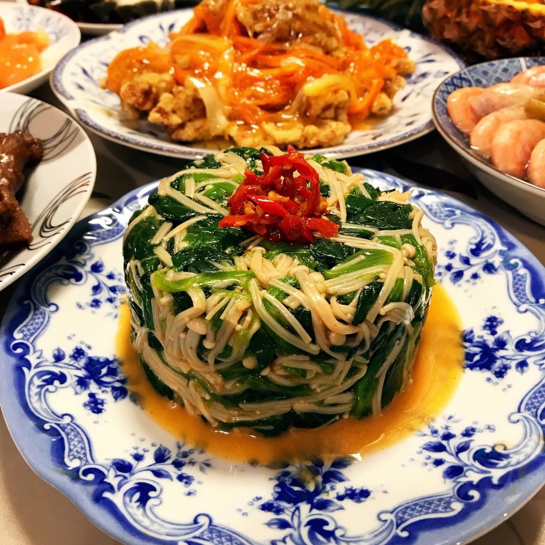 凉拌菠菜金针菇
