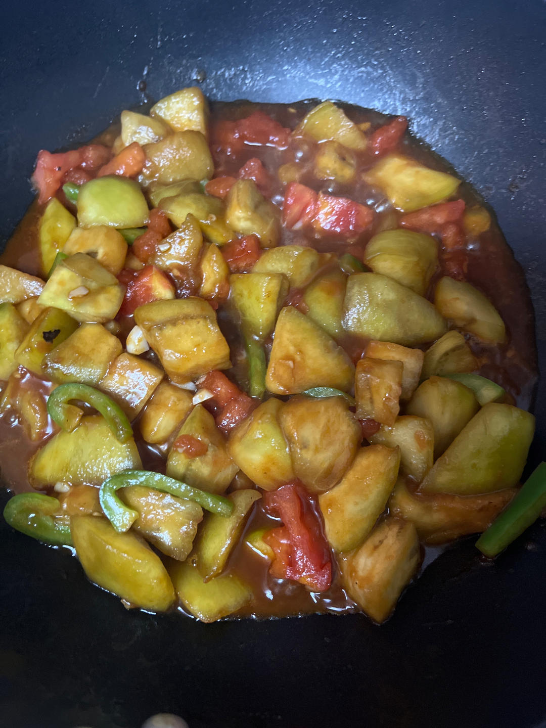 5分钟快手下饭菜#番茄炒茄子🍅番茄家族