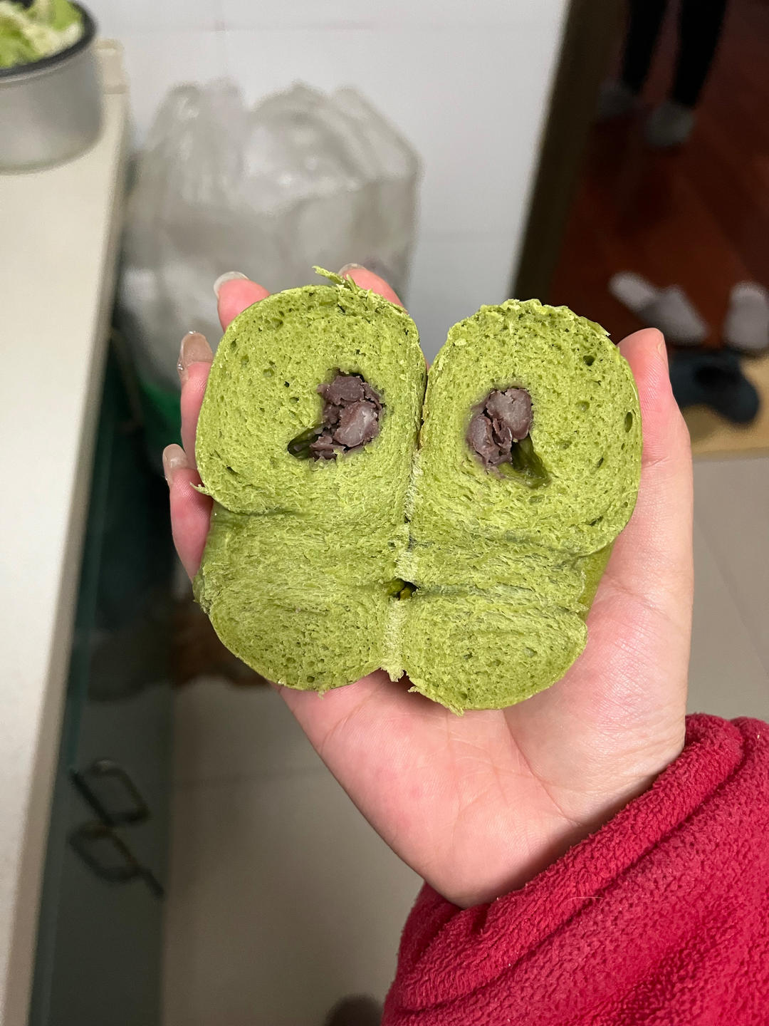 绿油油的抹茶红豆贝果