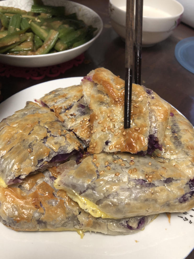 好吃到爆的拉丝紫薯芝士饼