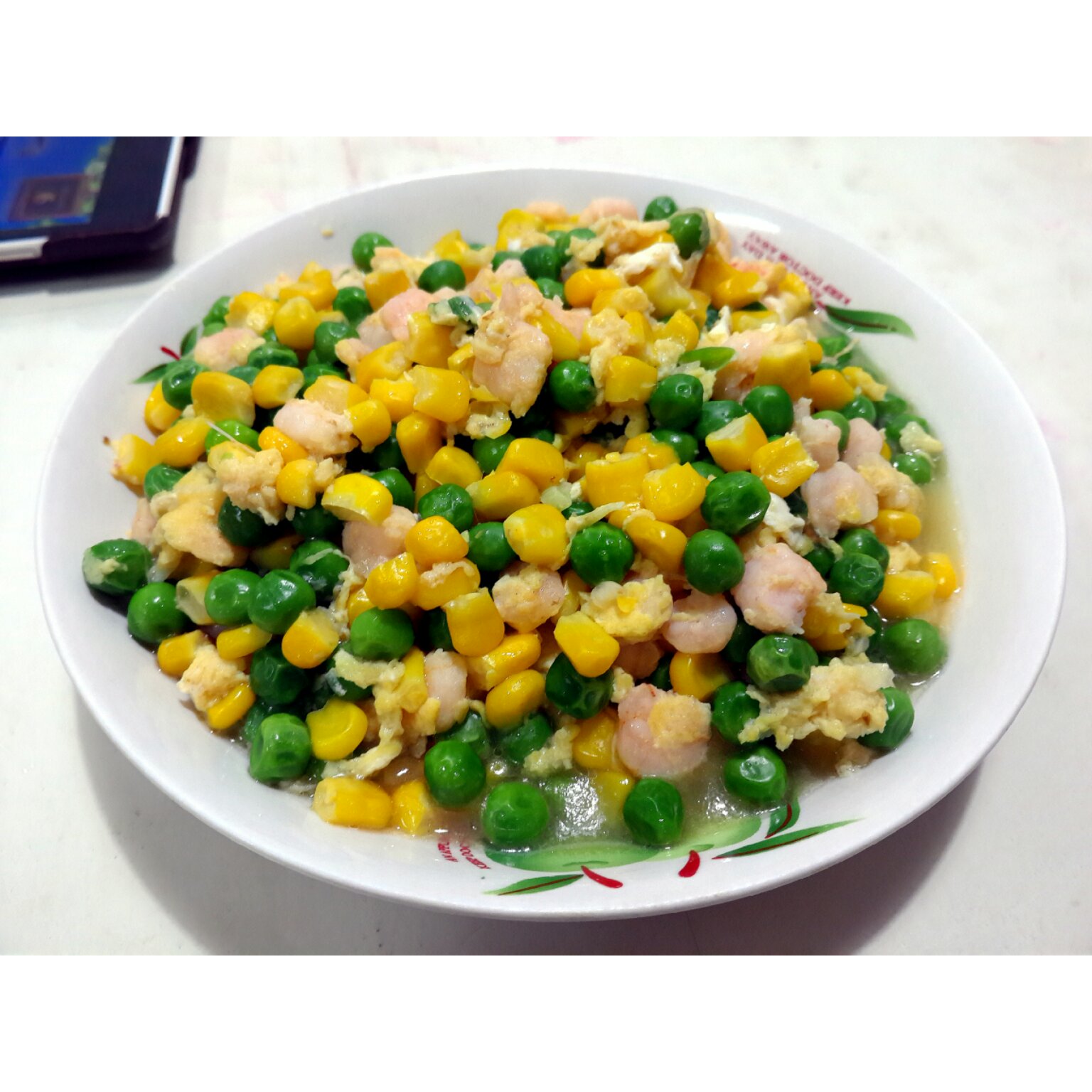 玉米豌豆胡萝卜炒虾仁