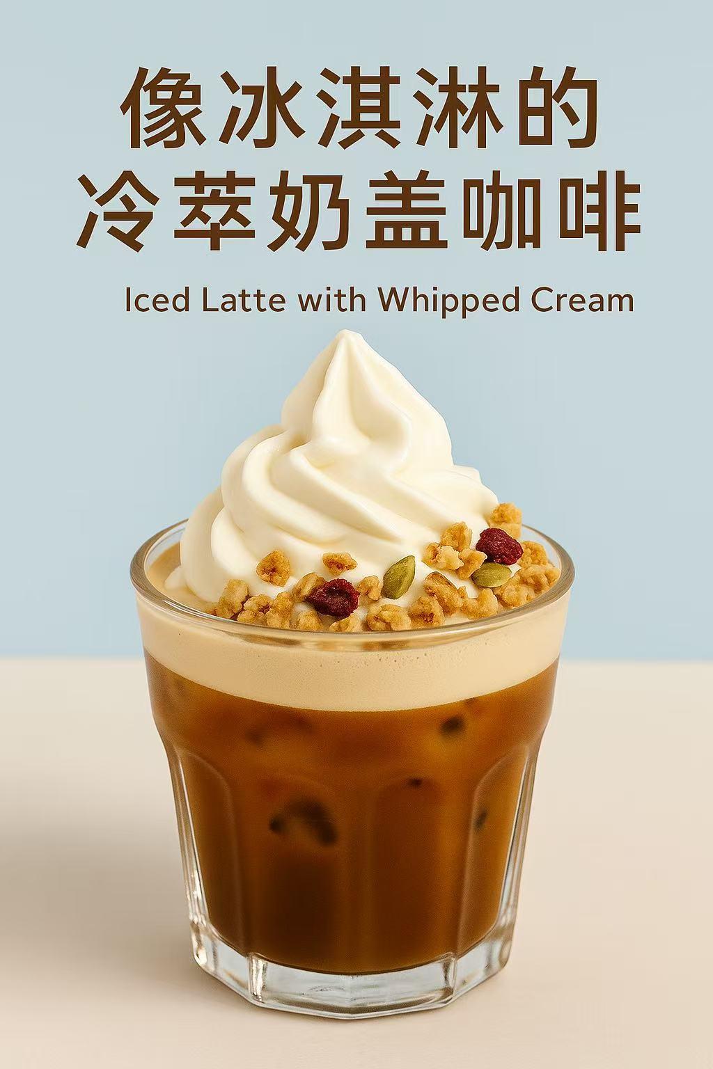 冰淇淋口感的冷萃奶盖咖啡｜淡奶油打发＋香脆燕麦脆装饰的做法