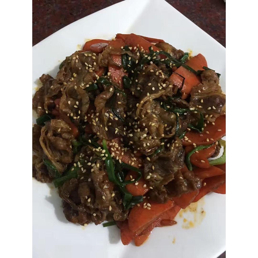 韩式葱爆肥牛 Korean Style Beef with Spring Onion