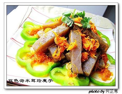 双色海米茸烩魔芋的做法