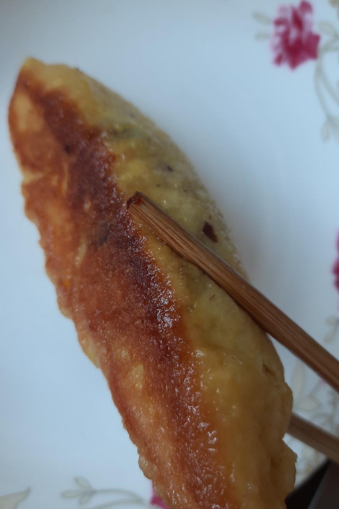 😍松软香甜的豆沙馅玉米面棒棒馍馍，烫面加发面版煎玉米饼😘
