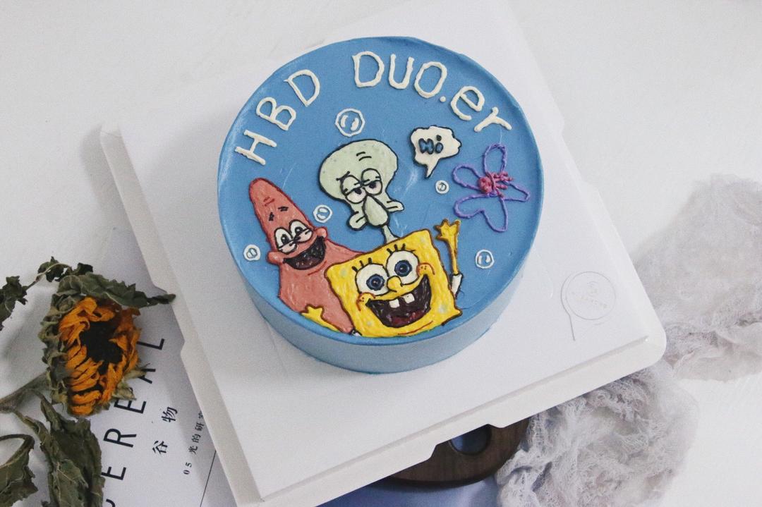 奶油霜手绘海绵宝宝蛋糕