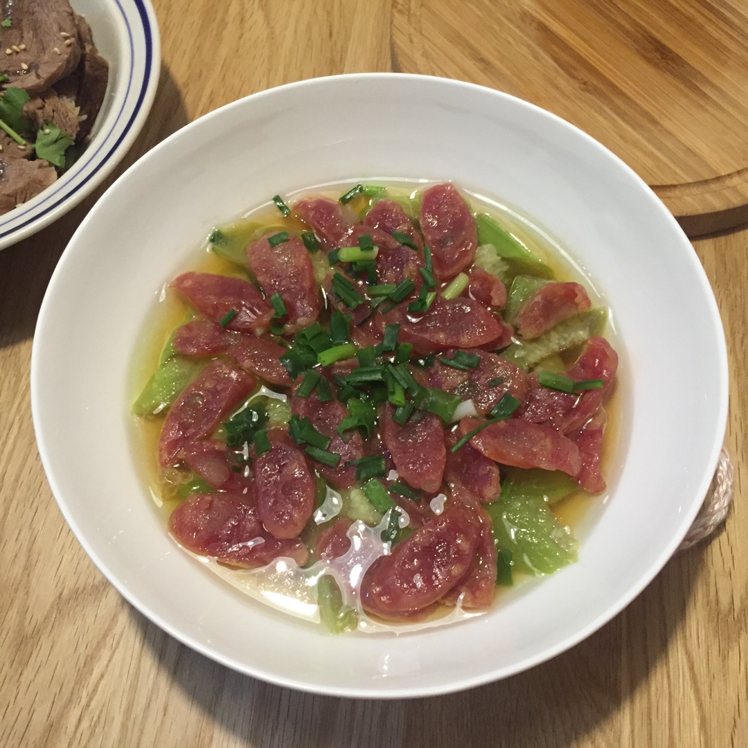 【丝瓜蒸香肠】鲜嫩美味傻瓜菜