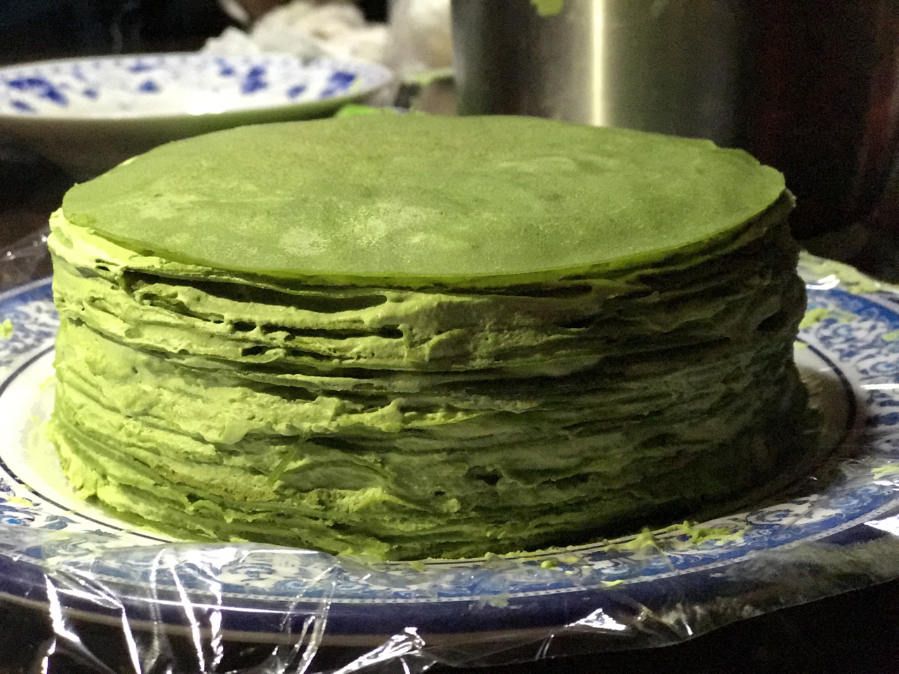 Green Tea Crepe Cake 抹茶千层蛋糕的做法 步骤3