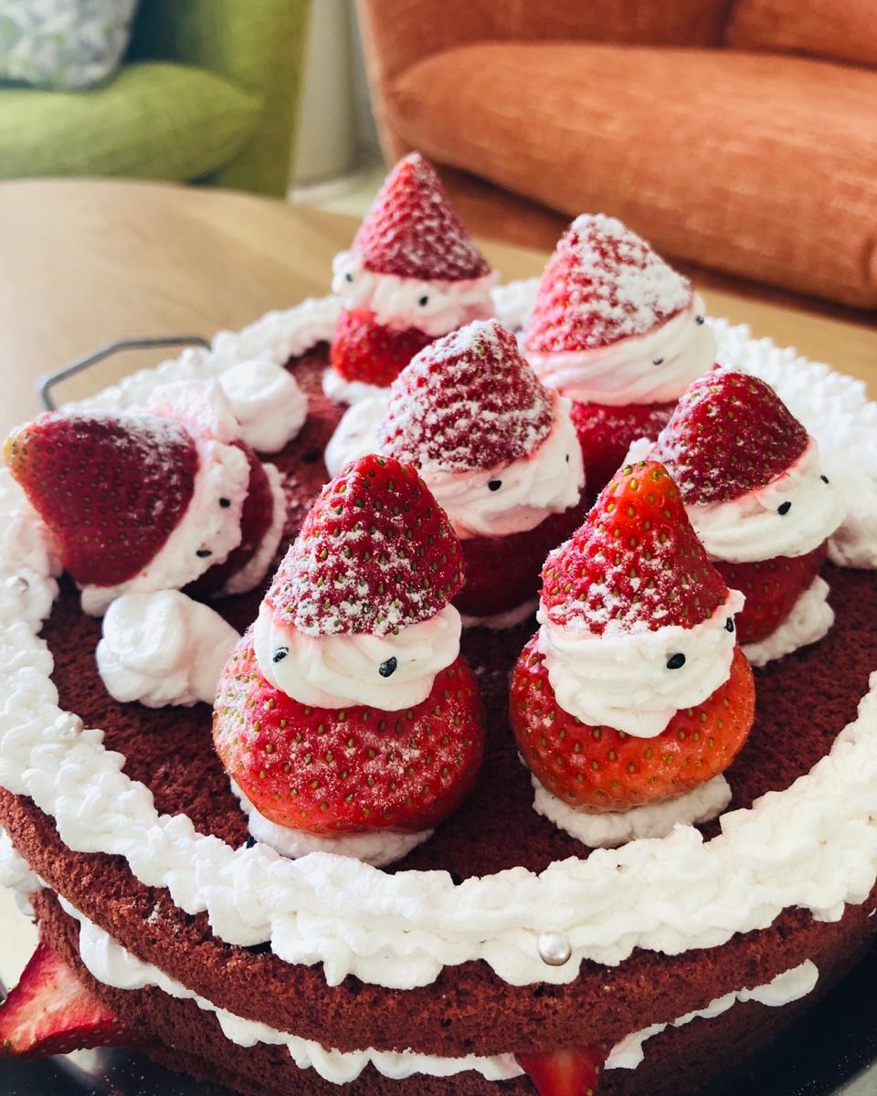 圣诞草莓雪人 红丝绒戚风裸蛋糕