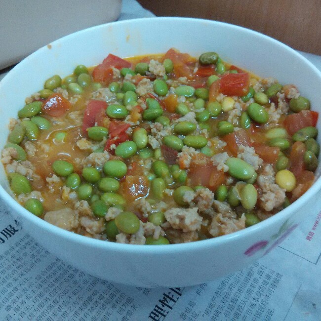 肉末番茄烧毛豆
