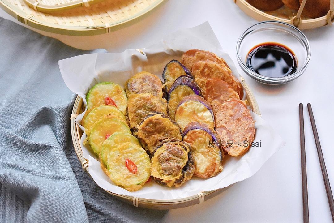 韩国香菇饼、西葫芦饼、茄子饼、火腿饼的做法