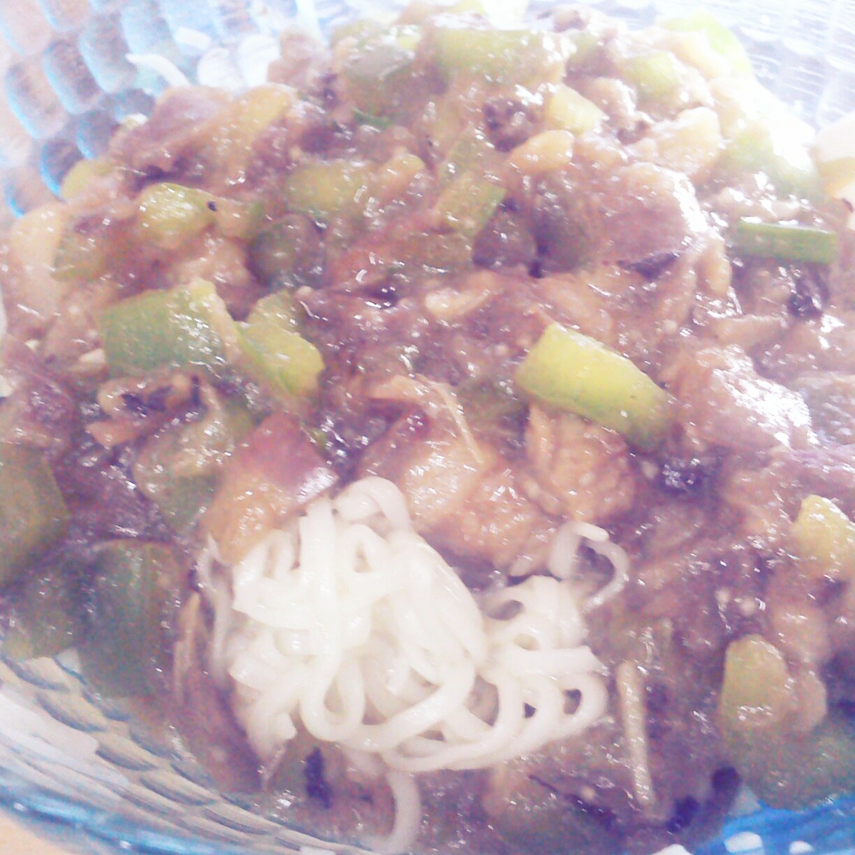 茄子青椒打卤面 ( Green Pepper and Aubergine Noodle with Thick Gravy)