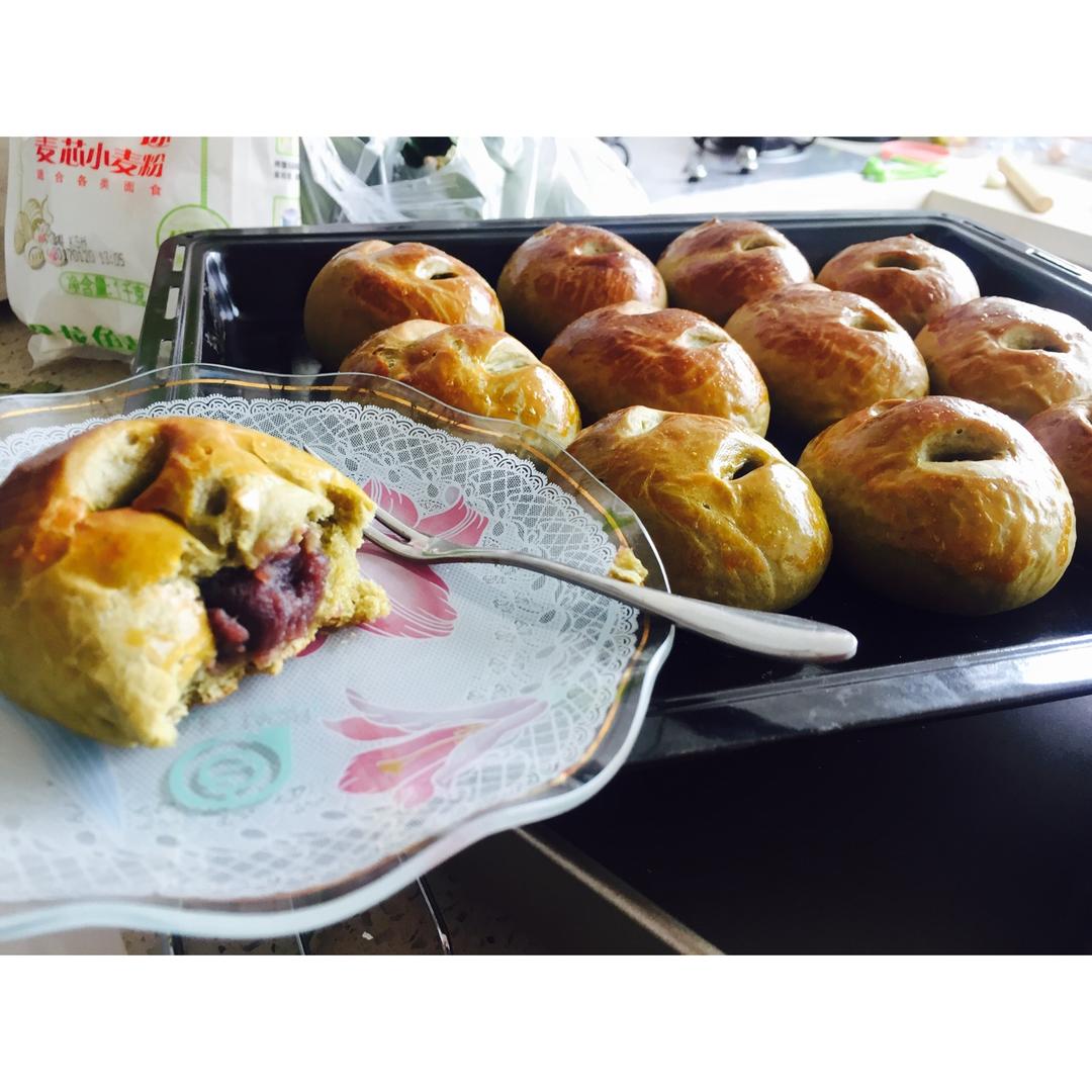 抹茶豆沙小面包（无油脂）