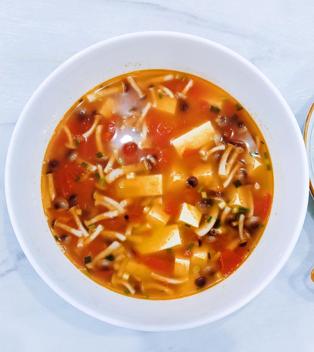 番茄豆腐汤+蚝油生菜